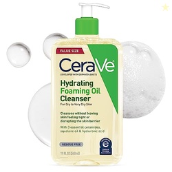 CeraVe Hydrating Foaming Oil Cleanser, Moisturizing Oil Cleanser for Face & Body, Squalane Oil + Hyaluronic Acid + Ceramides, For Dry to Very Dry Skin, Fragrance Free & Residue Free, 19 FL Oz