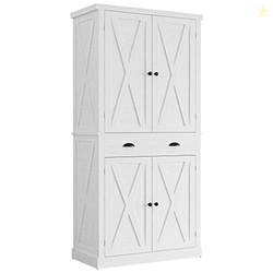 IRONCK KITCHEN PANTRY STORAGE CABINET 72.6" H, WITH BARN DOORS, DRAWER, 4 ADJUSTABLE SHELVES, FREESTANDING CUPBOARD, LAUNDRY, WHITE