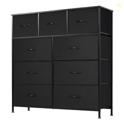 DUMOS DRESSER FOR BEDROOM, STORAGE ORGANIZER WITH 9 DRAWERS, CHEST OF DRAWERS WITH FABRIC BINS, STURDY METAL FRAME, WOOD TABLETOP FOR GUEST ROOM, CLOSET, ENTRYWAY, NURSERY