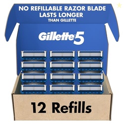 GILLETTE5 MENS RAZOR BLADE REFILLS, 12 COUNT, LUBRASTRIP FOR A MORE COMFORTABLE SHAVE