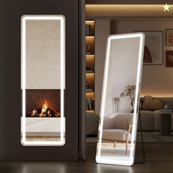 Sweetcrispy Full Length Mirror with LED Lights, 61"x17" Lighted Floor Mirror with Dimming & 3 Color Lighting, Stand for Bedroom, Dressing Room