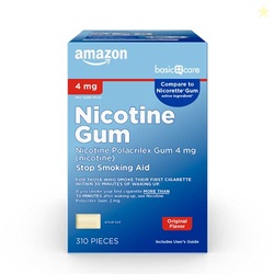 Amazon Basic Care Nicotine Polacrilex Uncoated Gum, 4 mg (Nicotine), Original Flavor, Stop Smoking Aid, 310 Count