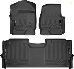 Husky Liners Weatherbeater Floor Mats | Fits 2017-2025 Ford F-250/F-350/F-450 SUPERCREW CAB ONLY with Factory Carpet & with Fold Flat Storage | Front & 2nd Row, 3-pc Black - 94061