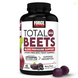 Force Factor Total Beets Gummies, Blood Pressure Support, Liposomal Beet Powder for Superior Absorption, Grape Seed for Nitric Oxide, Circulation & Heart Health, Sugar Free, Mixed Berry, 60 Gummies