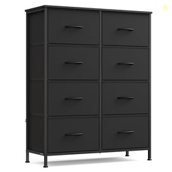 SONGMICS DRESSER FOR BEDROOM, CHEST OF DRAWERS, STEEL, MDF, 8 NON-WOVEN FABRIC DRAWERS, STORAGE ORGANIZER UNIT, CLOSET, ENTRYWAY, INK BLACK AND EBONY BLACK ULGS124B01S