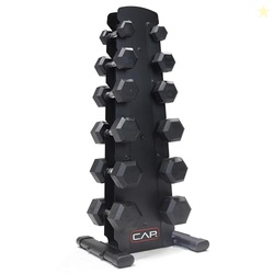 CAP Barbell 210 LB Rubber Coated Hex Dumbbell Hand Weight Set with Vertical Black Rack | Chrome Handles