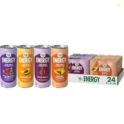 V8 +Energy Peach Mango, Orange Pineapple, Black Cherry and Pomegranate Blueberry Juice Energy Drinks, 8 fl oz Can (24 Pack)