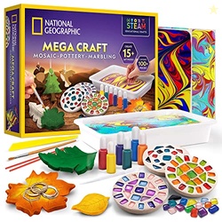 NATIONAL GEOGRAPHIC MEGA ARTS AND CRAFTS KIT FOR KIDS  MOSAIC KIT, MARBLING PAINT KIT & AIR DRY CLAY POTTERY KIT  ART PROJECTS FOR KIDS AGES 8-12, CRAFTS FOR GIRLS AND BOYS (AMAZON EXCLUSIVE)