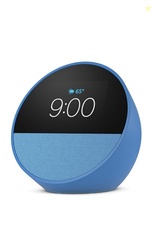 Like-New Amazon Echo Spot (newest model), Great for nightstands, offices and kitchens, Smart alarm clock with Alexa, Ocean Blue