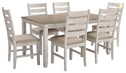 Signature Design by Ashley Skempton Cottage Dining 7 Piece Set  Rectangular Table & 6 Upholstered Chairs | Coastal Chic Meets Farmhouse, Whitewash