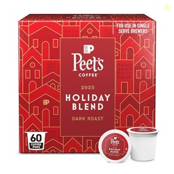 Peet's Coffee, Dark Roast Single Serve Coffee Pods - Holiday Blend 60 Count (6 Boxes of 10 Pods)