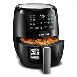 Gourmia Air Fryer - 6 Qt Large Capacity, FryForce 360, Digital Display with 12 Presets, Roast, Bake, Broil, Dehydrate, Dishwasher Safe Accessories, Black