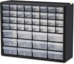Akro-Mils 44-Drawer Plastic Drawer Storage Cabinet for Garage Organization, Bead Organizer, Building Bricks Storage, Teacher Toolbox, Makeup Organizer, 20" W x 6" D x 16" H, 10144 Black