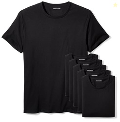 Amazon Essentials Men's Cotton Crew Neck Undershirts, Versatile Soft Basics, Pack of 6, Black, Large