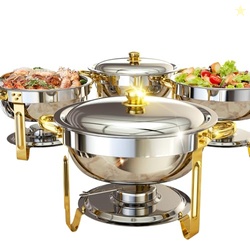 Chafing Dishes for Buffet 4 Pack, 6QT [Worry-Free Assemble] Food Warmers for Parties Buffet [Elegant Gold and Silver Colors] Stainless Steel Round Chafing Dish Buffet Set with Complete Set