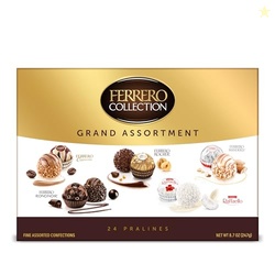 FERRERO COLLECTION GRAND ASSORTMENT, HAZELNUT, DARK, COCONUT, ALMOND, CAPPUCCINO, HOLIDAY GIFT BOX, 24 COUNT, 8.7 OZ