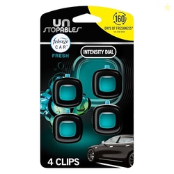 FEBREZE CAR AIR FRESHENER, ODOR-FIGHTING AUTOMOTIVE VENT CLIP, SCENTED CAR ACCESSORIES, LONG LASTING FOR STRONG ODORS, UNIQUE STOCKING STUFFER, UNSTOPABLES FRESH SCENT, .07 FL OZ, 4 COUNT