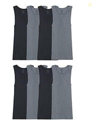 FRUIT OF THE LOOM MEN'S LIGHTWEIGHT ACTIVE COTTON BLEND UNDERSHIRTS, TANK - 8 PACK - BLACK/GREY, SMALL