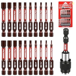 21-PIECE 2.5" HEX HEAD ALLEN WRENCH DRILL BIT SET, 1/4" HEX SCREWDRIVER BITS SET WITH DURABLE MAGNETIC IMPACT BIT HOLDER, SAE & METRIC ALLEN KEY, S2 STEEL, MECHANIC HOME REPAIR