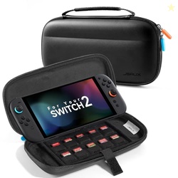 JSAUX SLIM CARRYING CASE FOR NINTENDO SWITCH 2 2025, PORTABLE SWITCH 2 CASE WITH 10 GAME SLOTS, PROTECTIVE HARD SHELL FOR TRAVEL AND STORAGE, BLACK