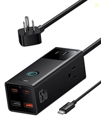 Baseus Power Strip Surge Protector 1200J - PD65W USB C Charger Extension Cord with 3 AC Outlets & 4 USB Port Fast Charging Charging Station for Office Dorm Room Home