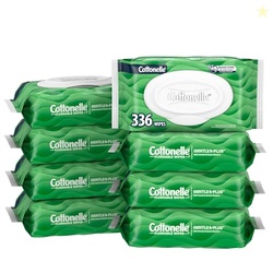 Cottonelle GentlePlus Flushable Wet Wipes with Aloe & Vitamin E, 8 Flip-Top Packs, 42 Wipes Per Pack (336 Total Wipes), Packaging May Vary