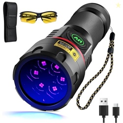 DARKBEAM UV Flashlight 365nm Black Light, 6xLED Quad-core Rechargeable Powerful Blacklight 80W Woods lamp, Ultraviolet Lights for Rock, Blood Tracking, Pet Urine, Uranium Glass, Scorpion, Resin Curing