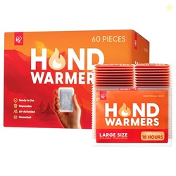 IRIS USA Hand Warmers, Large - 60 Individual Warmers, Up to 18 Hours Long-Lasting for Warm Hot Hands Body, TSA-Approved, Pocket Warmers Bulk for Hot Hands Disposable Portable, Camping Skiing