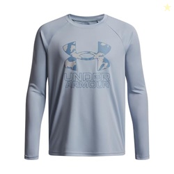Under Armour Boys' Tech Hybrid Print Fill Long Sleeve, (453) Blue Calm / / Black, X-Small
