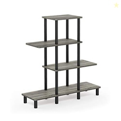 Furinno Turn-N-Tube 4-Tier Design Display Rack, French Oak Grey/Black