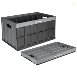 CleverMade Collapsible Storage Bins - Stone 1 Pack 46L - Stackable Containers Heavy Duty Capacity Folding Crates - Space-Saving for Home