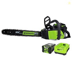 Greenworks 80V 18" Brushless Cordless Chainsaw (Great For Tree Felling, Limbing, Pruning, and Firewood) / 75+ Compatible Tools), 2.0Ah Battery and Rapid Charger Included