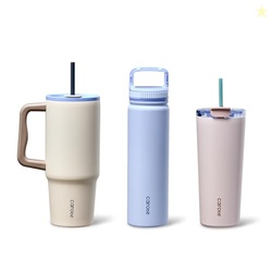 CAROTE 3-PACK INSULATED STAINLESS STEEL WATER BOTTLES WITH UPGRADED LEAKPROOF TECH, TRAVEL COFFEE TUMPLERS WITH STRAW, 34/24/24 OZ HEART PARADISE STRAW TUMBLER SET OF THREE (BLUE)
