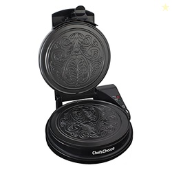 Chef'sChoice KrumKake Maker Features Nonstick Surface and Instant Heat Recovery with Temperature Control and Ready Light To Make 6-Inch Cookies, Ready and Baking Lights With Roller, 1050-Watts, Silver