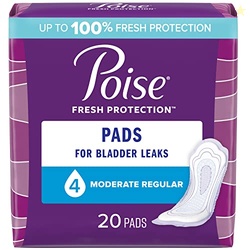 Poise Incontinence Pads & Postpartum Incontinence Pads, 4 Drop Moderate Absorbency, Regular Length, 20 Count, Packaging May Vary