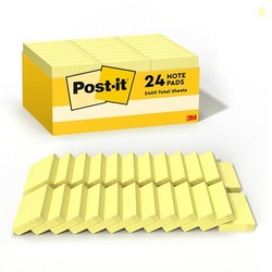 Post-it Notes, 1/3/8 x 1 7/8 in, 24 Sticky Notes Pads, 100 Sheets per Pad, Canary Yellow, The Original Post-it Note, School Supplies and Oce Products