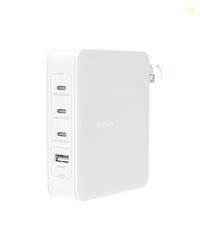 BELKIN 4-PORT CHARGER BLOCK 140W, GAN CHARGER USB-C POWER DELIVERY FAST CHARGE & USB-A PORT - MACBOOK, APPLE IPHONE 17, AIR, IPAD, SAMSUNG GALAXY S25, GOOGLE PIXEL 10, NINTENDO SWITCH 2 & MORE - WHITE