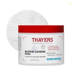 THAYERS BLEMISH CLEARING ACNE PADS, SALICYLIC ACID ACNE TREATMENT FOR FACE, PORE REDUCING, EXFOLIATING, AND SOOTHING SKINCARE, WITCH HAZEL TONER PADS, 60 CT
