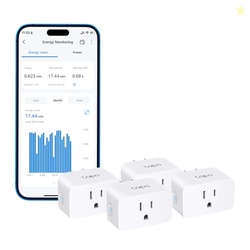 TP-Link  Smart Plug Wi-Fi Mini, Energy Monitoring, Compatible with Alexa & Google Home & Samsung SmartThings, Timer, 15A/1800W Max, ETL Certified, 2.4G Wi-Fi Only, Tapo P115(4-Pack)