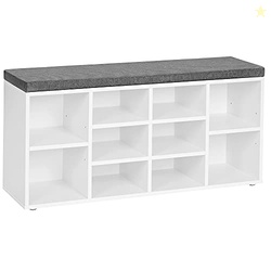 VASAGLE CUSTOS COLLECTION - SHOE BENCH, STORAGE BENCH WITH PADDED SEAT, ENTRYWAY BENCH WITH 10 COMPARTMENTS, FOR BEDROOM, 11.8 X 40.9 X 18.9 INCHES, CLOUD WHITE AND DOVE GRAY ULHS010W01