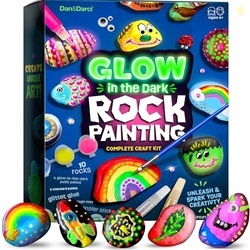DAN&DARCI KIDS ROCK PAINTING KIT - GLOW IN THE DARK - CHRISTMAS GIFTS ARTS & CRAFTS FOR BOYS AND GIRLS AGES 6-12 - CRAFT ACTIVITIES KITS - CREATIVE ART TOYS FOR 6, 7, 8, 9, 10, 11 & 12 YEAR OLD KID