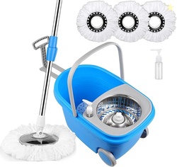 Spin Mop and Bucket with Wringer Set, 3 Washable Microfiber Pads 
