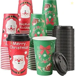 Lamosi Christmas Cups with Lids, 100 Pack 