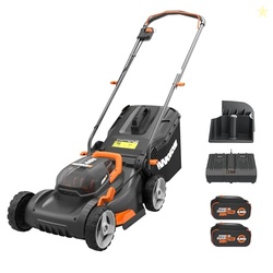 WORX 40V 17" Cordless Lawn Mower for Small Yards, 2-in-1 Electric Mower Cuts Quiet, Compact & Lightweight Push Lawn Mower with 7-Position Height Adjustment  2 Batteries & Charger Included