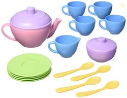 GREEN TOYS TEA SET, PINK CB - 17 PIECE PRETEND PLAY, MOTOR SKILLS, LANGUAGE & COMMUNICATION KIDS ROLE PLAY TOY. NO BPA, PHTHALATES, PVC. DISHWASHER SAFE, RECYCLED PLASTIC, MADE IN USA.