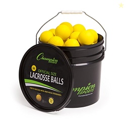 Champion Sports Lacrosse Balls and Bucket  36 Official Game Balls, NCAA/NFHS Approved & SEI Certified, Meets NOCSAE Standards, White or Yellow