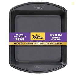 Wilton Gold Non-Stick 8 x 8 Inch Square Brownie Cake Pan, Stainless Steel Bakeware, Made without PFAS, Packaging May Vary