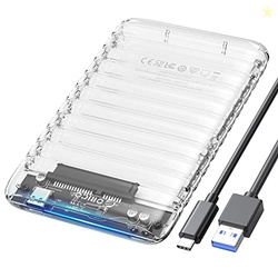 ORICO 2.5 inch Hard Drive Enclosure USB C to SATA III 5Gbps Clear External Hard Drive Case for All 7mm 9.5mm 2.5 inch SATA SSD HDD Up to 6TB, Tool-Free, Support USB 3.0 UASP (2139C3)