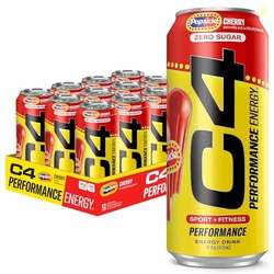 Cellucor C4 Energy Drink Cherry, Carbonated Sugar Free Pre Workout Performance Drink with no Artificial Colors or Dyes, 16 Oz, Pack of 12