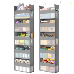 SONGMICS Over The Door Organizers, Set of 2 Hanging Door Organizers with 5 Large Pockets, 5-Tier Fabric Storage, Transparent Nylon Mesh, Foldable, Metal Hooks, with Side Pouches, Dove Gray URDH008G01